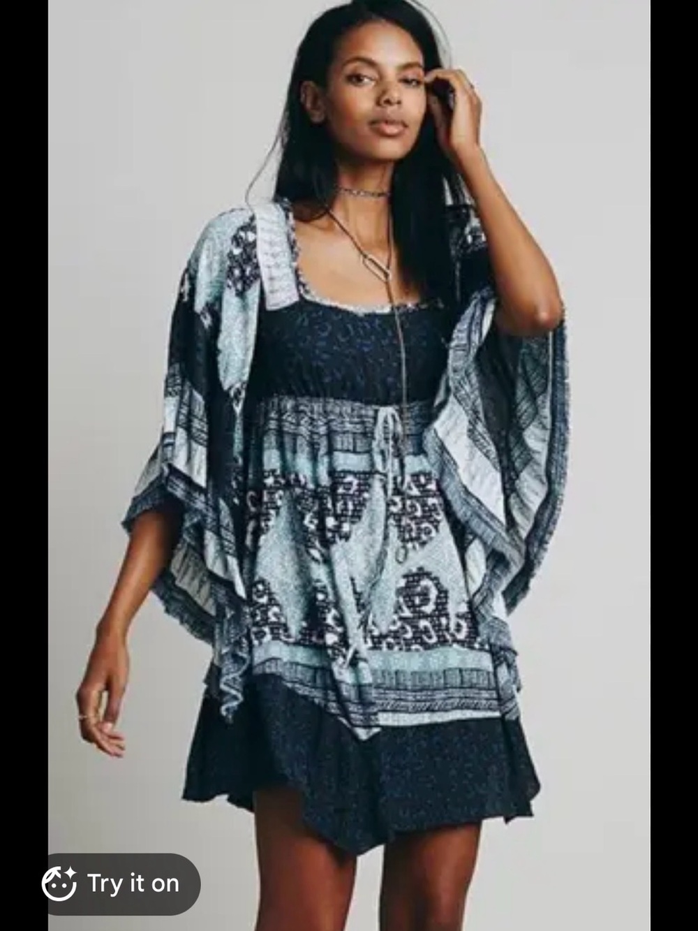 Size small Free People Heart of Gold dress in an indigo blue paisley print